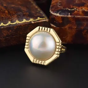 Large Mabe Pearl 14K Gold Geometric Octagon Cocktail Ring