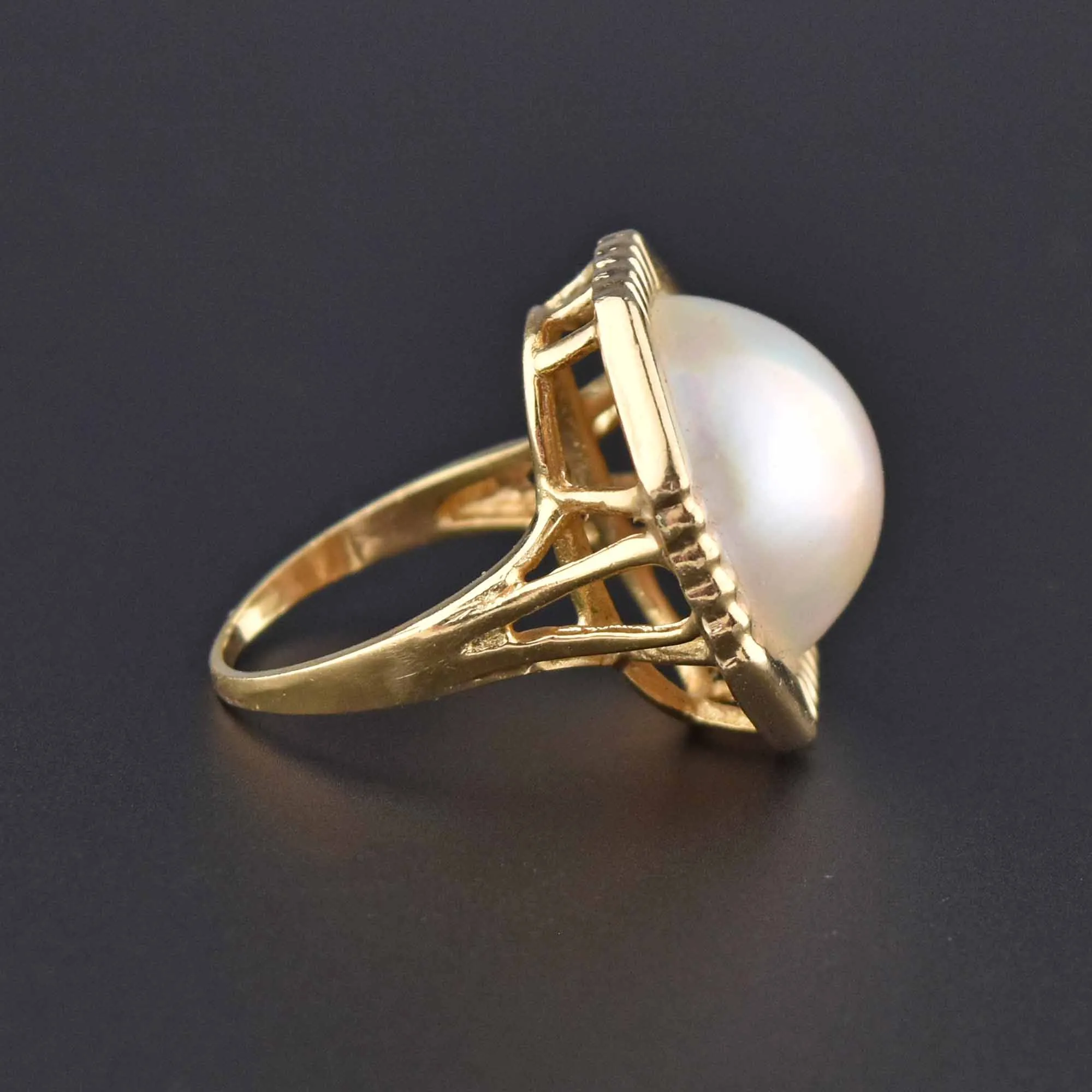 Large Mabe Pearl 14K Gold Geometric Octagon Cocktail Ring