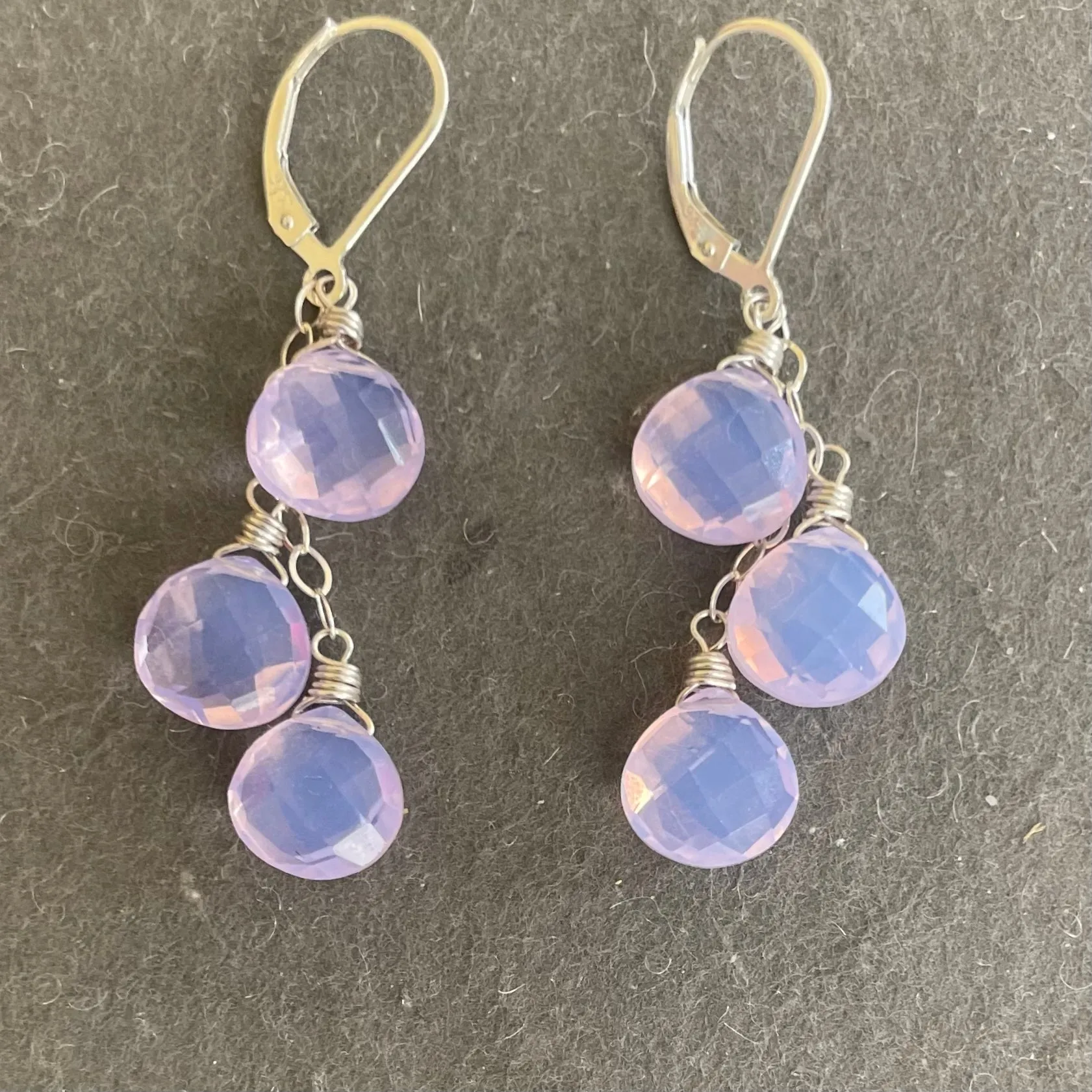 Lavender Quartz Trio Cascade Earrings