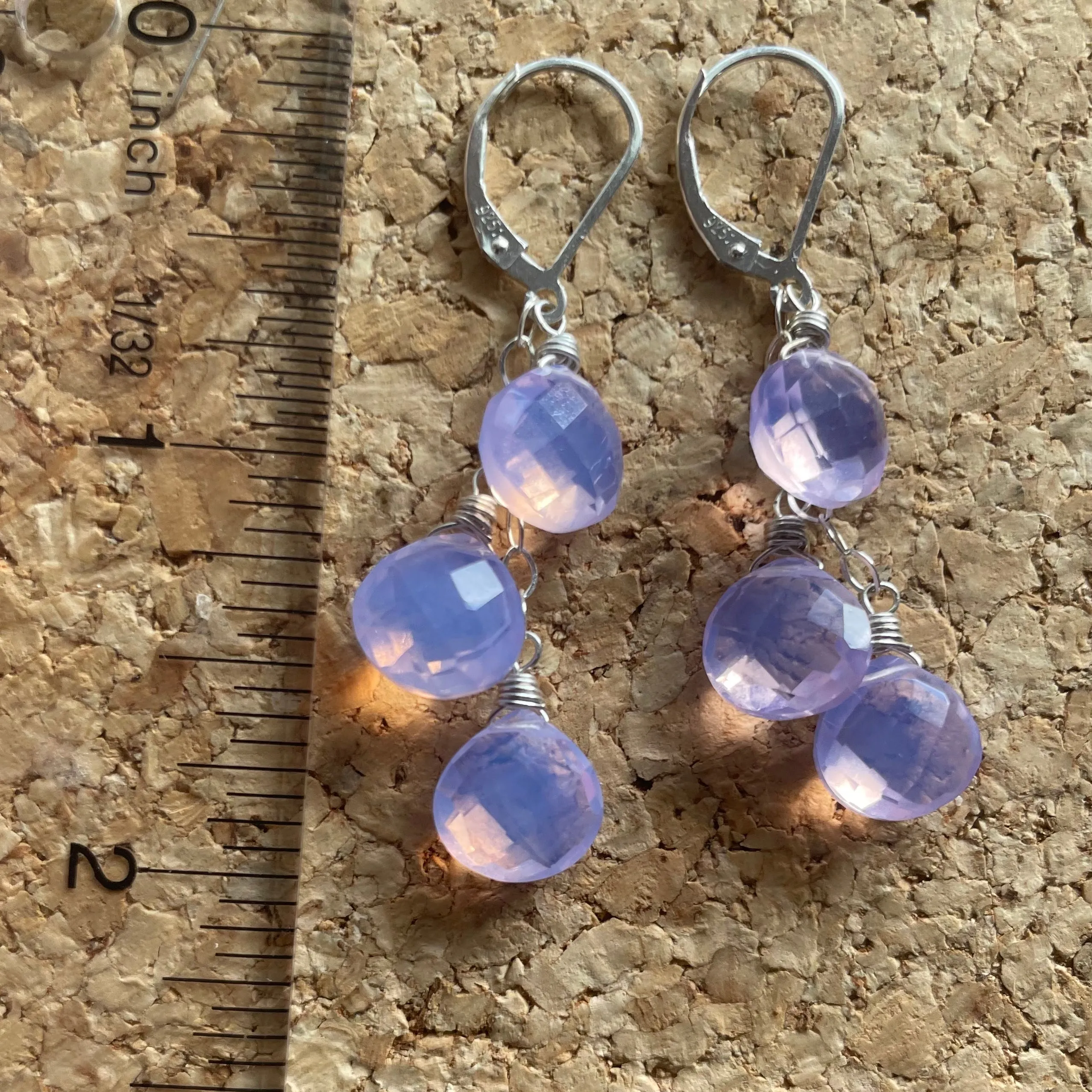 Lavender Quartz Trio Cascade Earrings