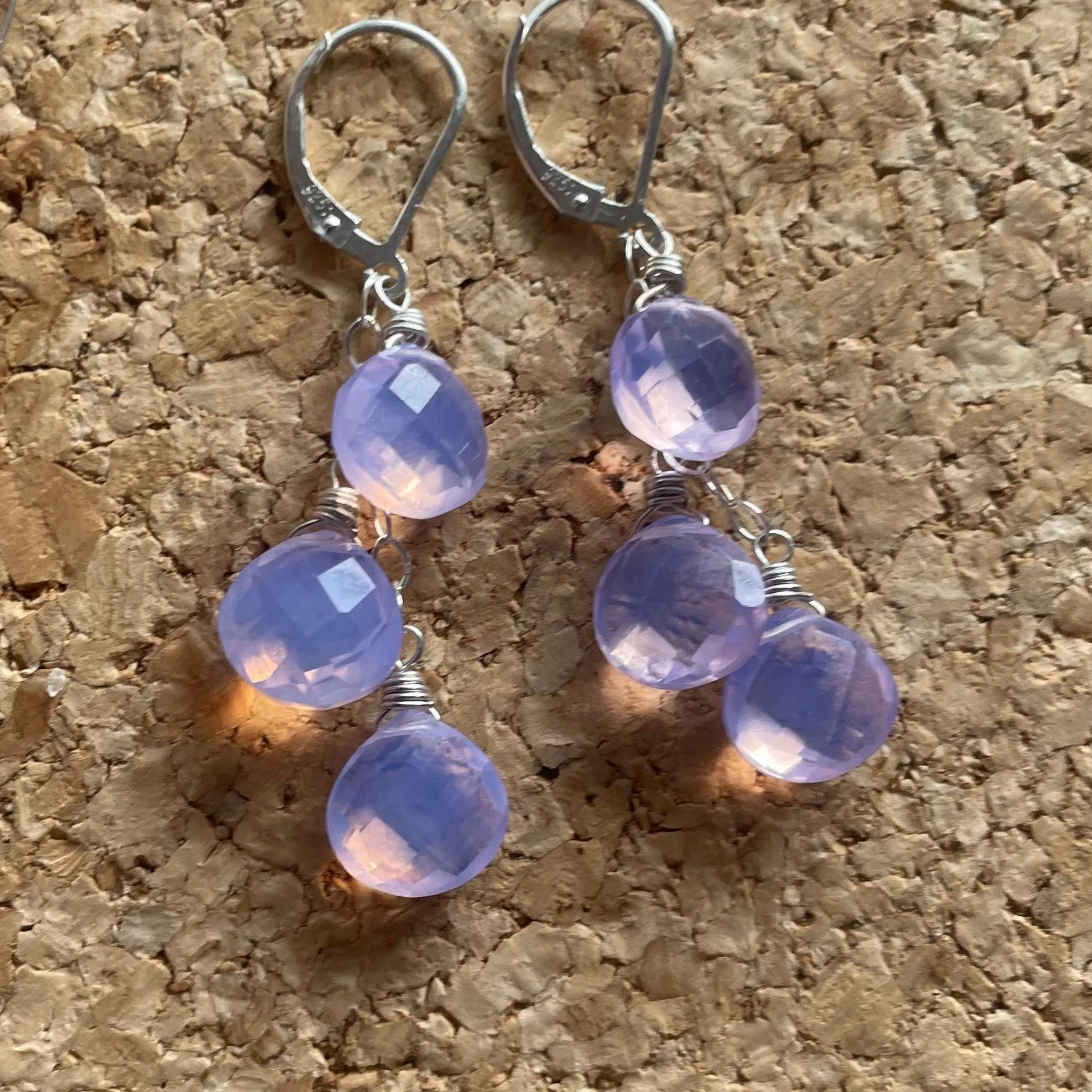 Lavender Quartz Trio Cascade Earrings