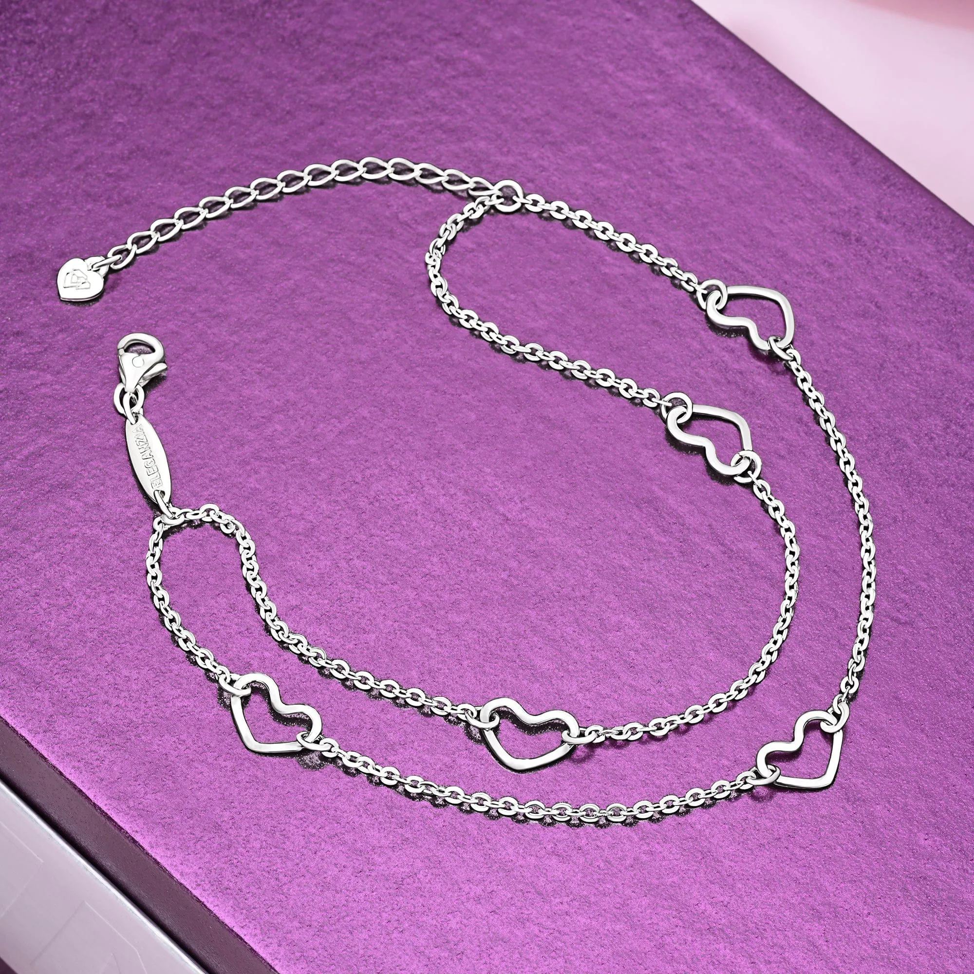 Layered Open Heart Anklet Sterling Silver