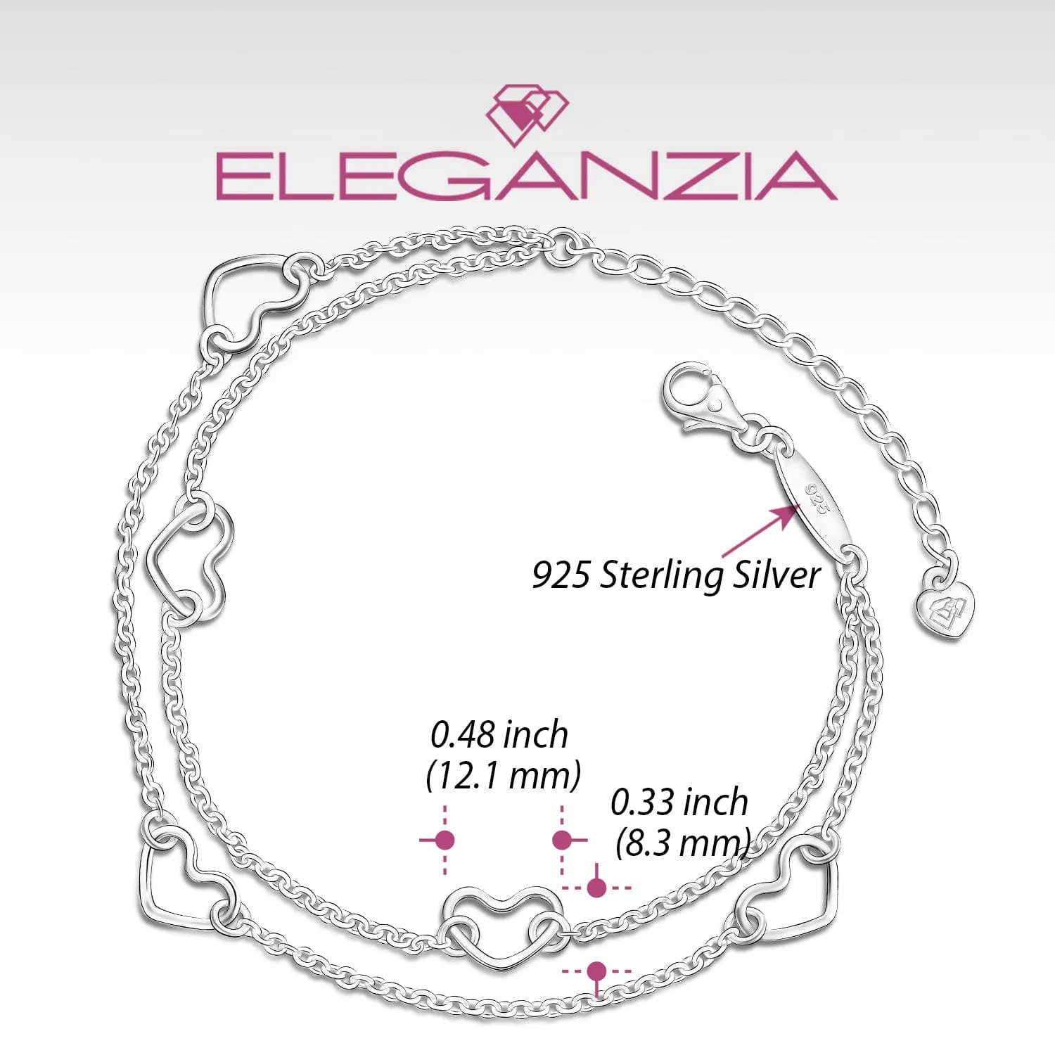 Layered Open Heart Anklet Sterling Silver