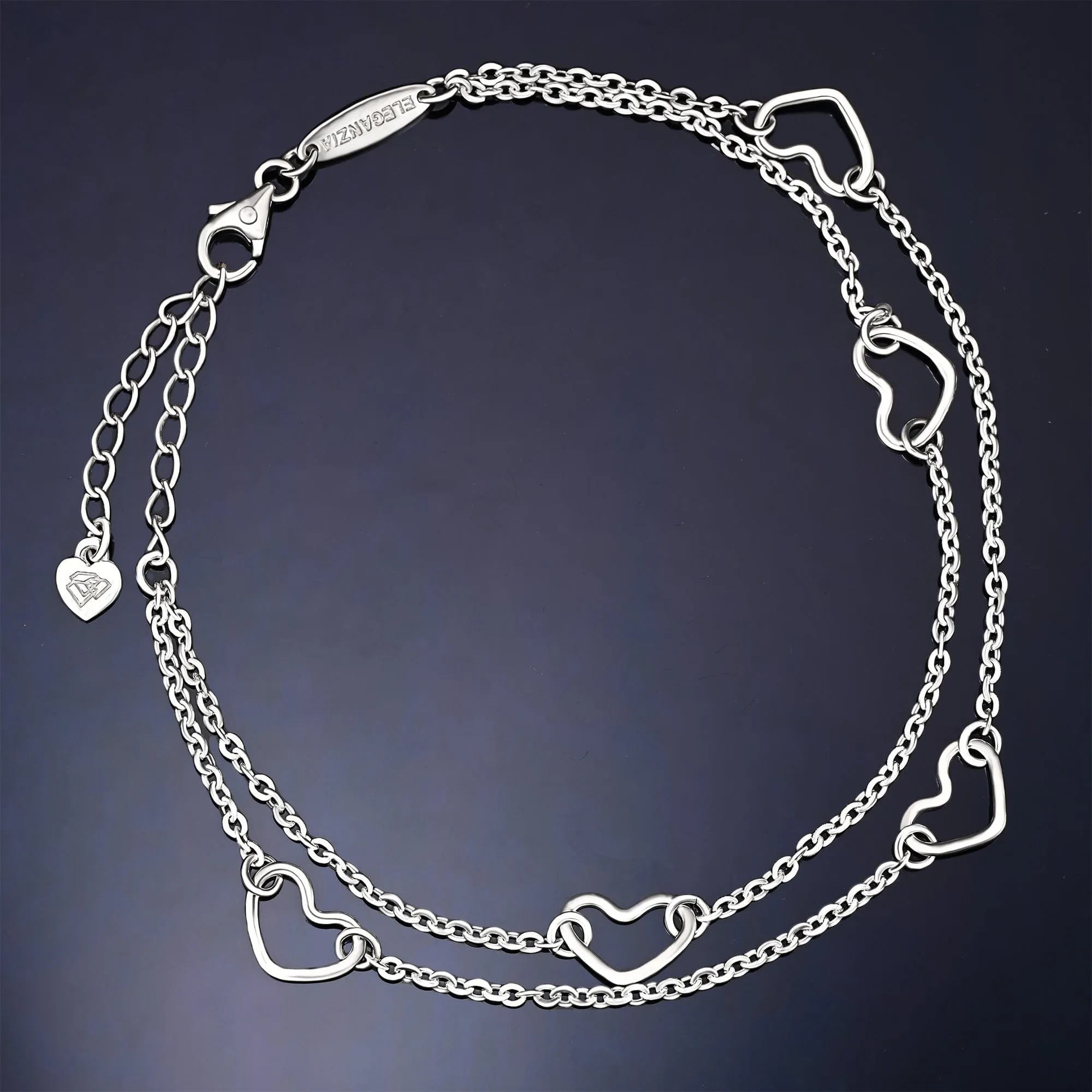 Layered Open Heart Anklet Sterling Silver