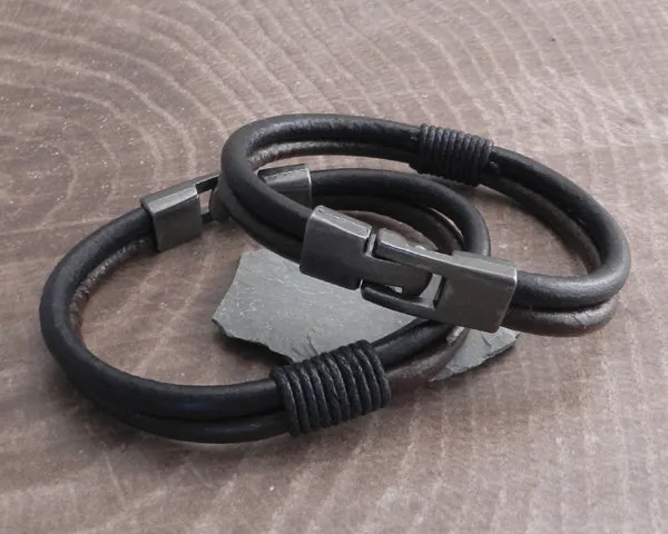 Leather Double Round Wrap Bracelet T-Clamp