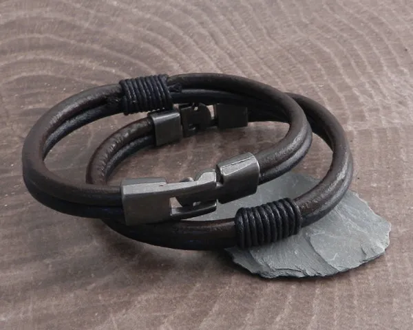 Leather Double Round Wrap Bracelet T-Clamp