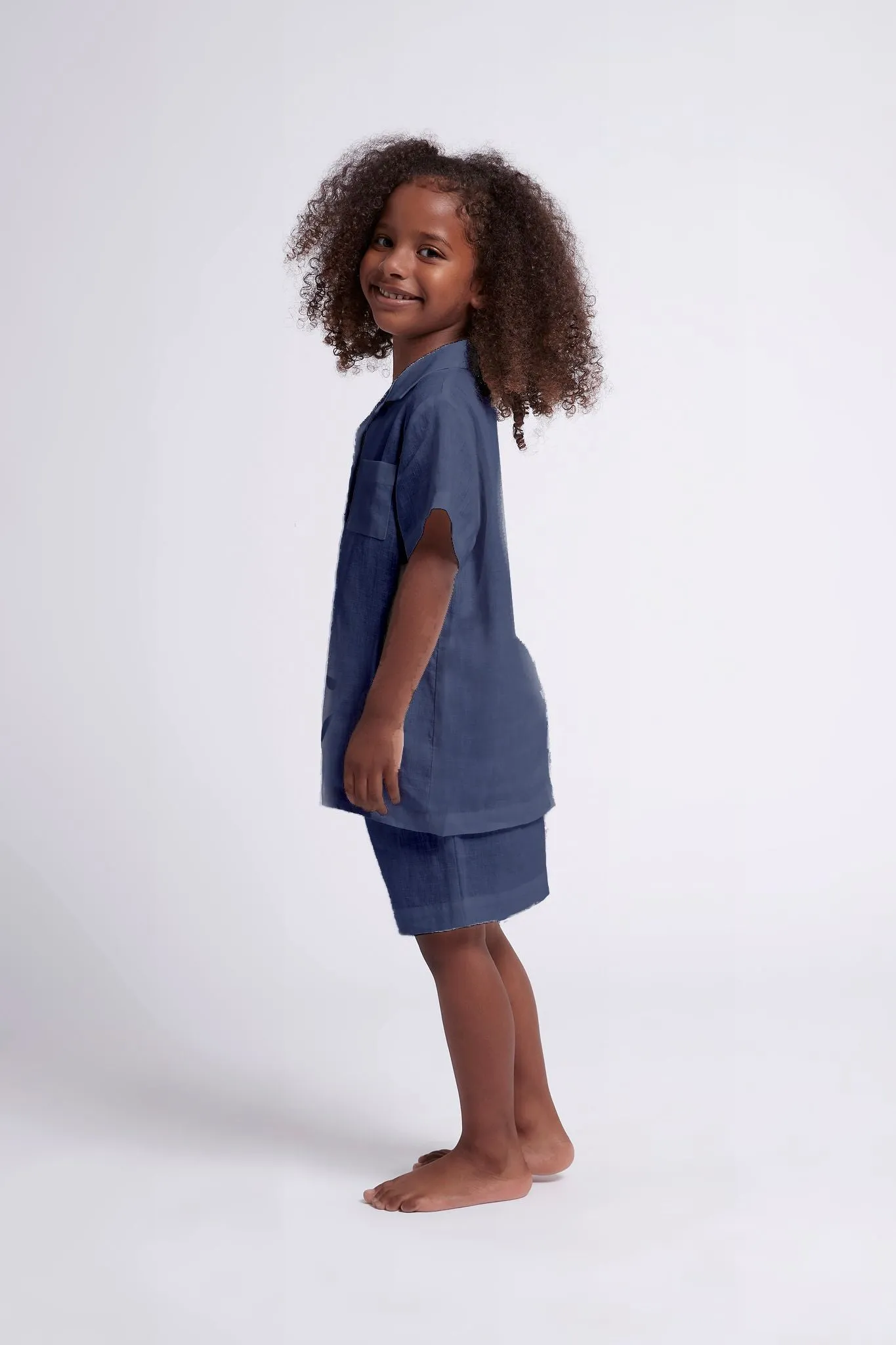 Linen Kids Pyjama Set - Navy