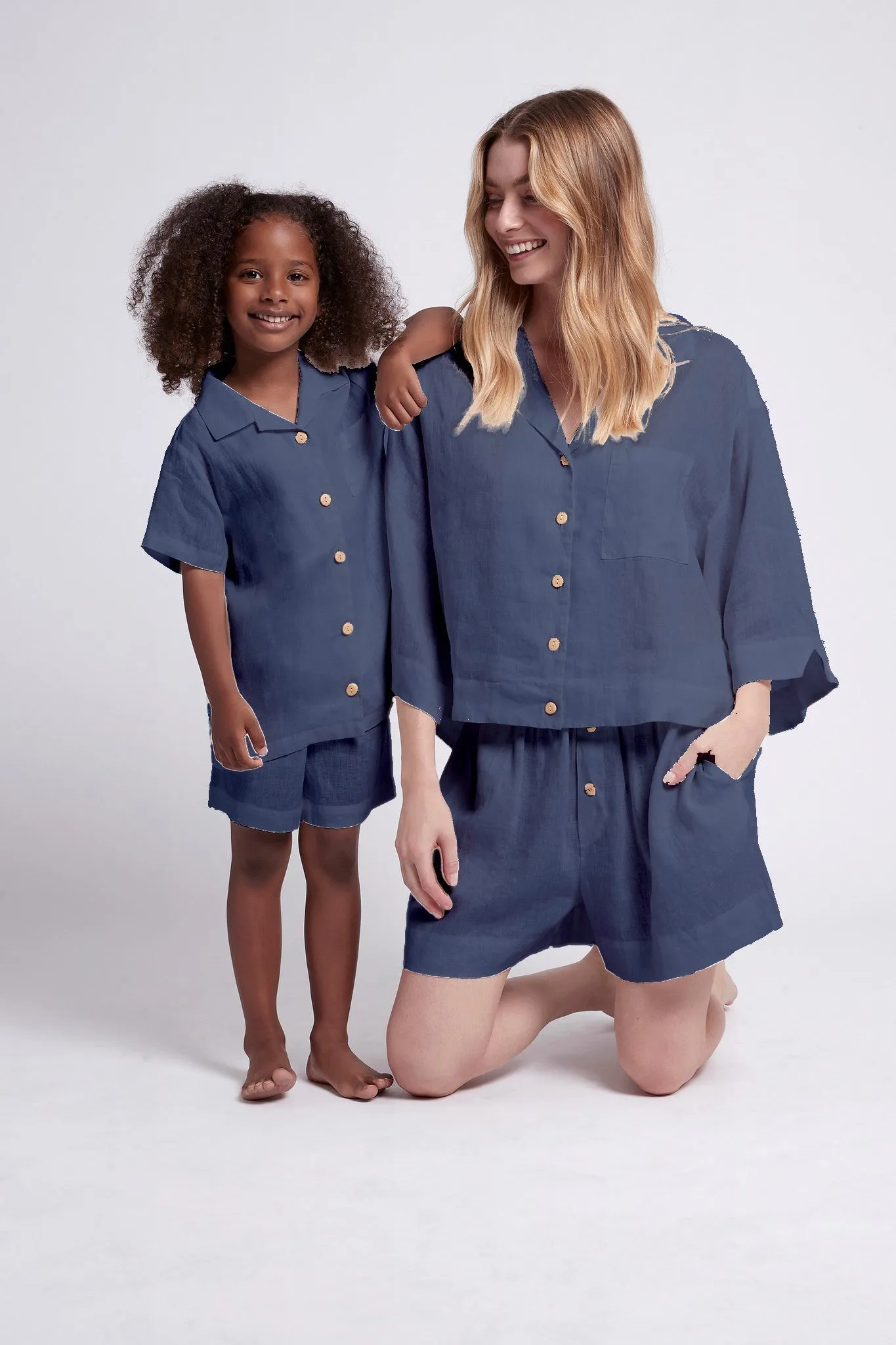 Linen Kids Pyjama Set - Navy