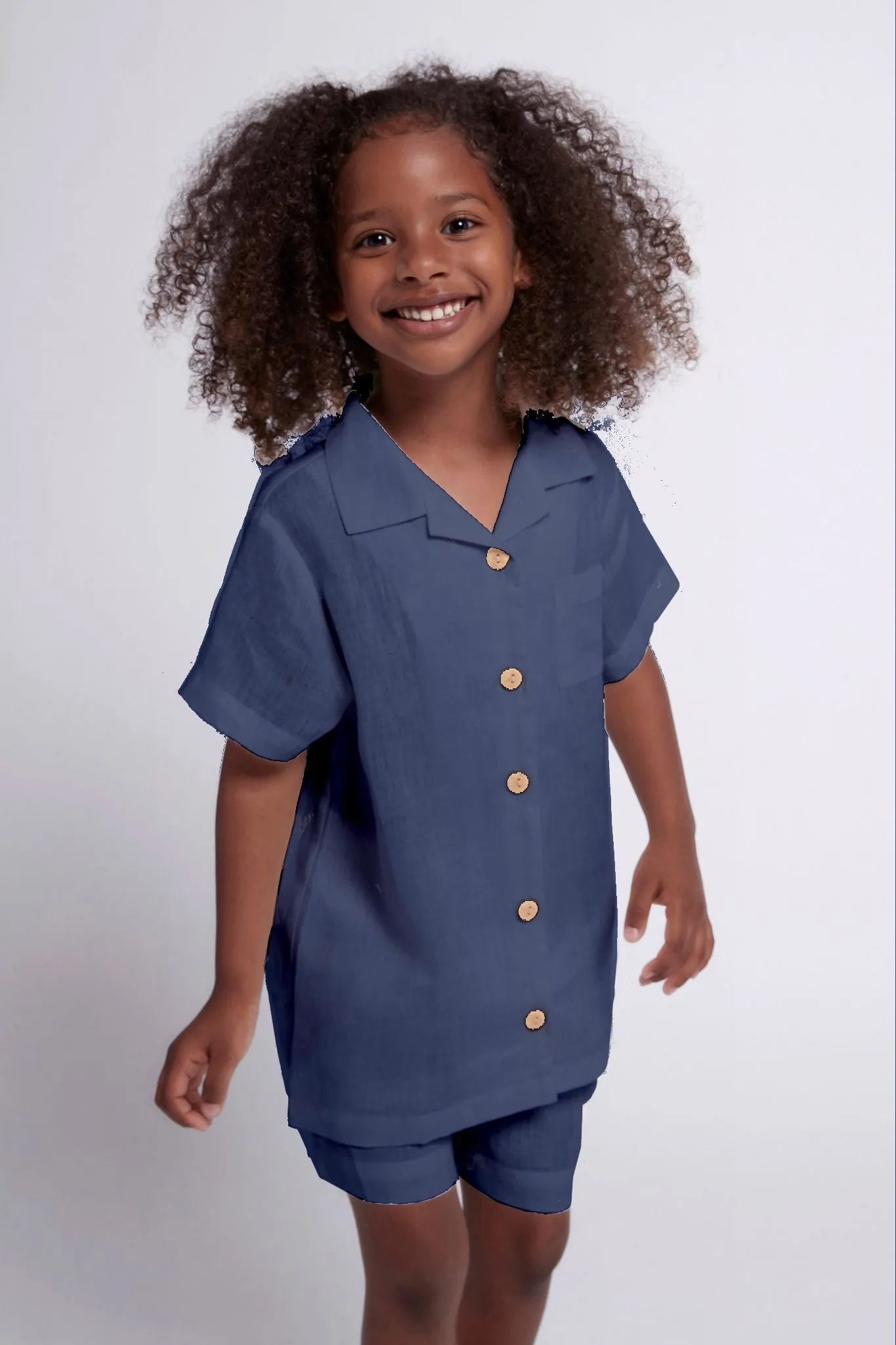 Linen Kids Pyjama Set - Navy