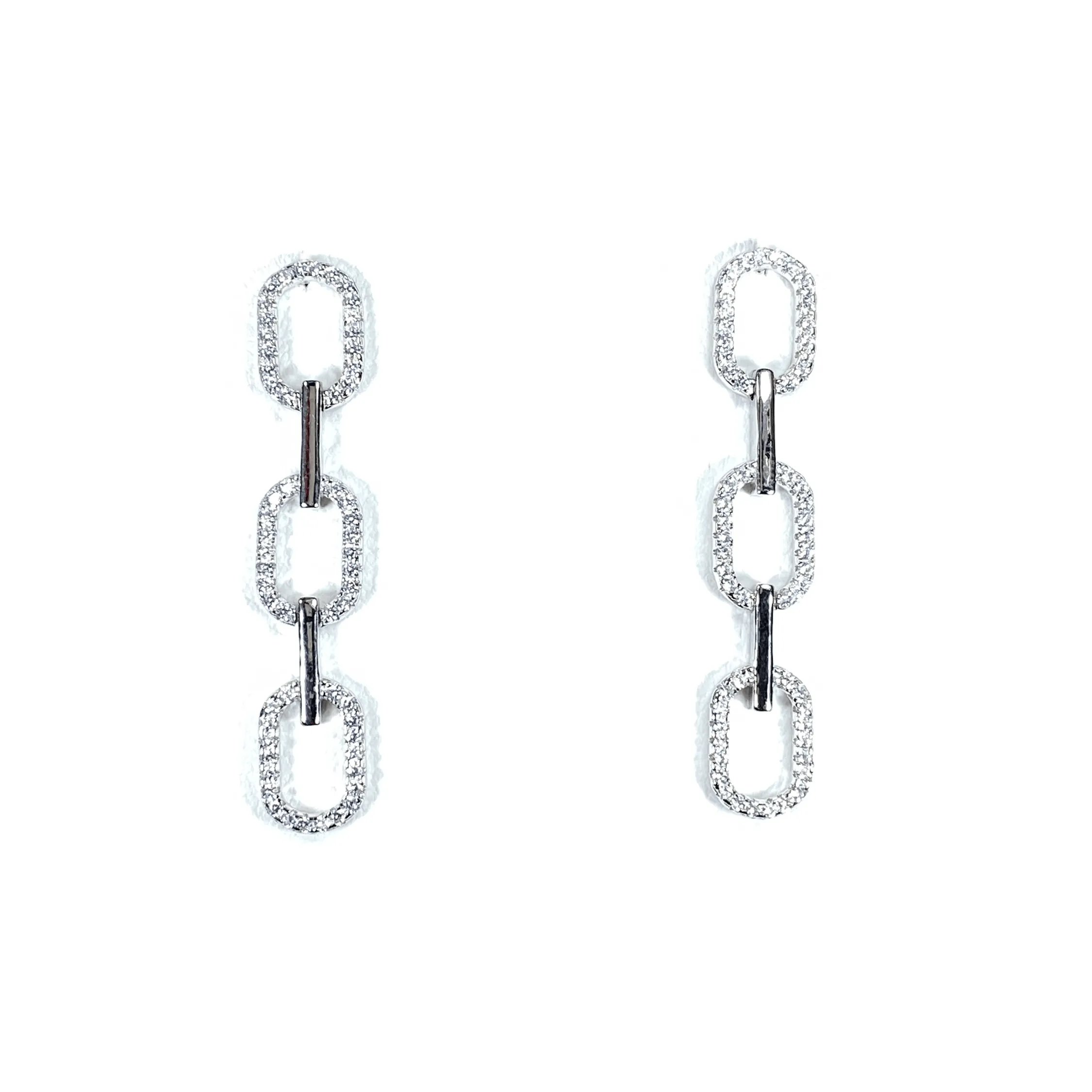 Link Styled Earrings With Pave' Accent