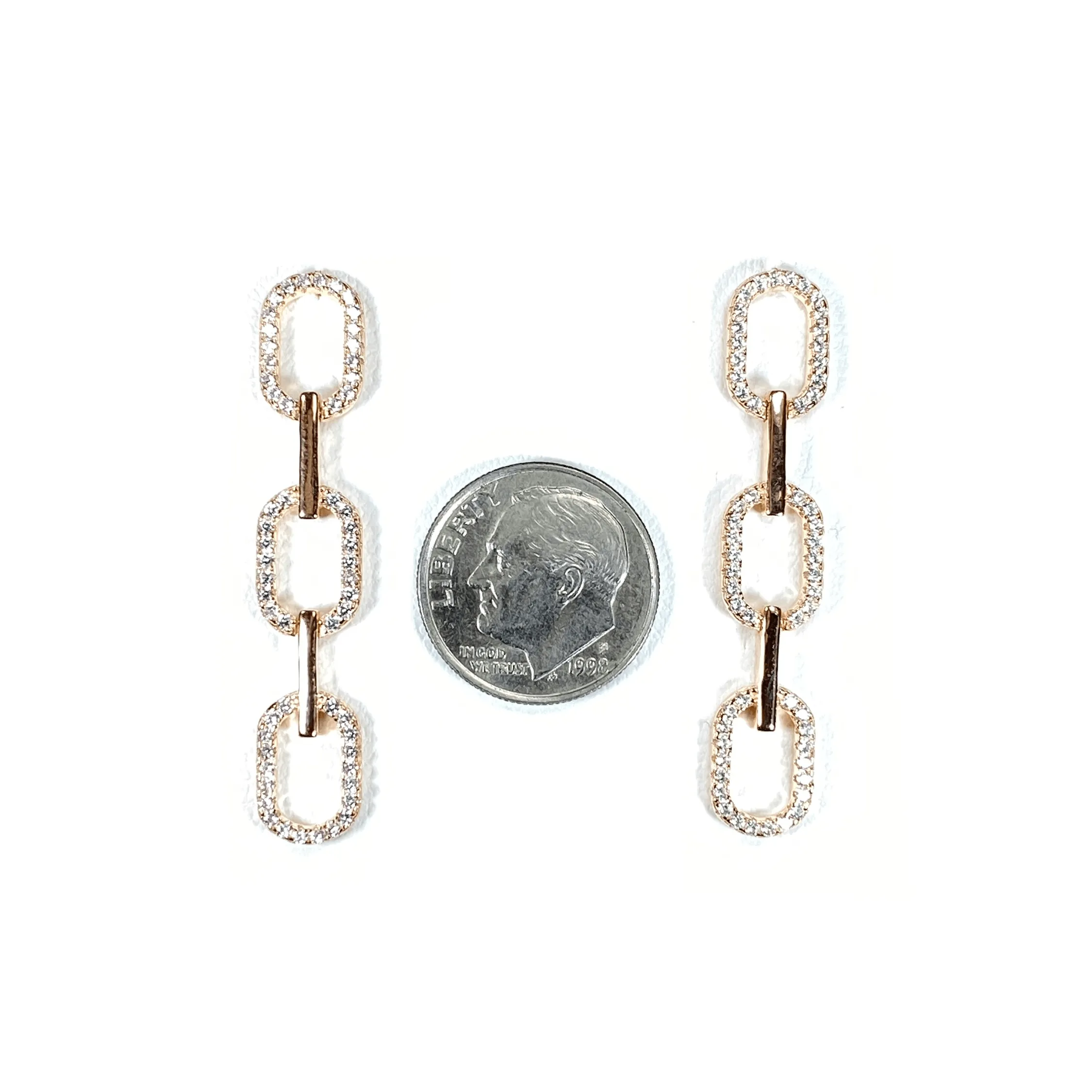 Link Styled Earrings With Pave' Accent