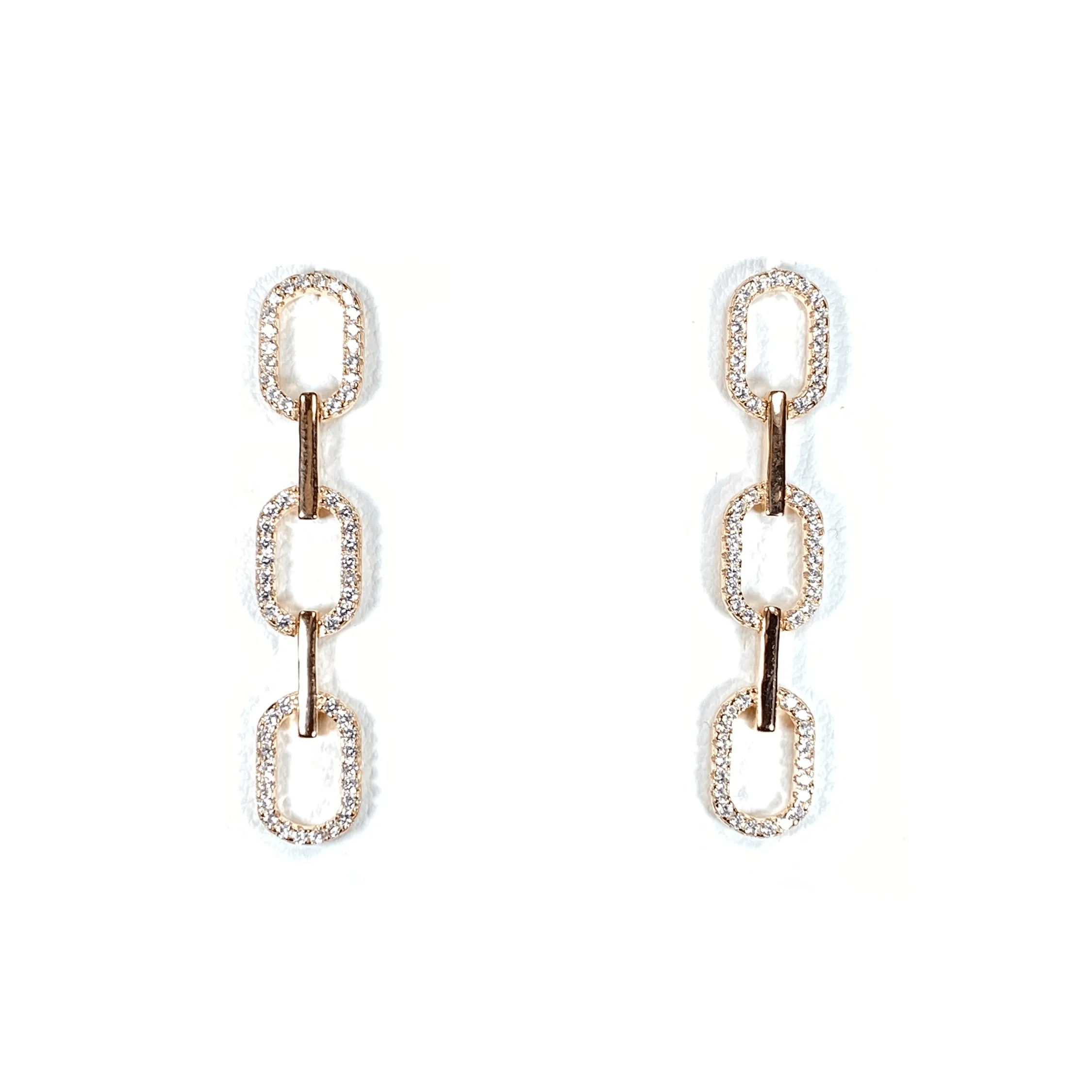 Link Styled Earrings With Pave' Accent