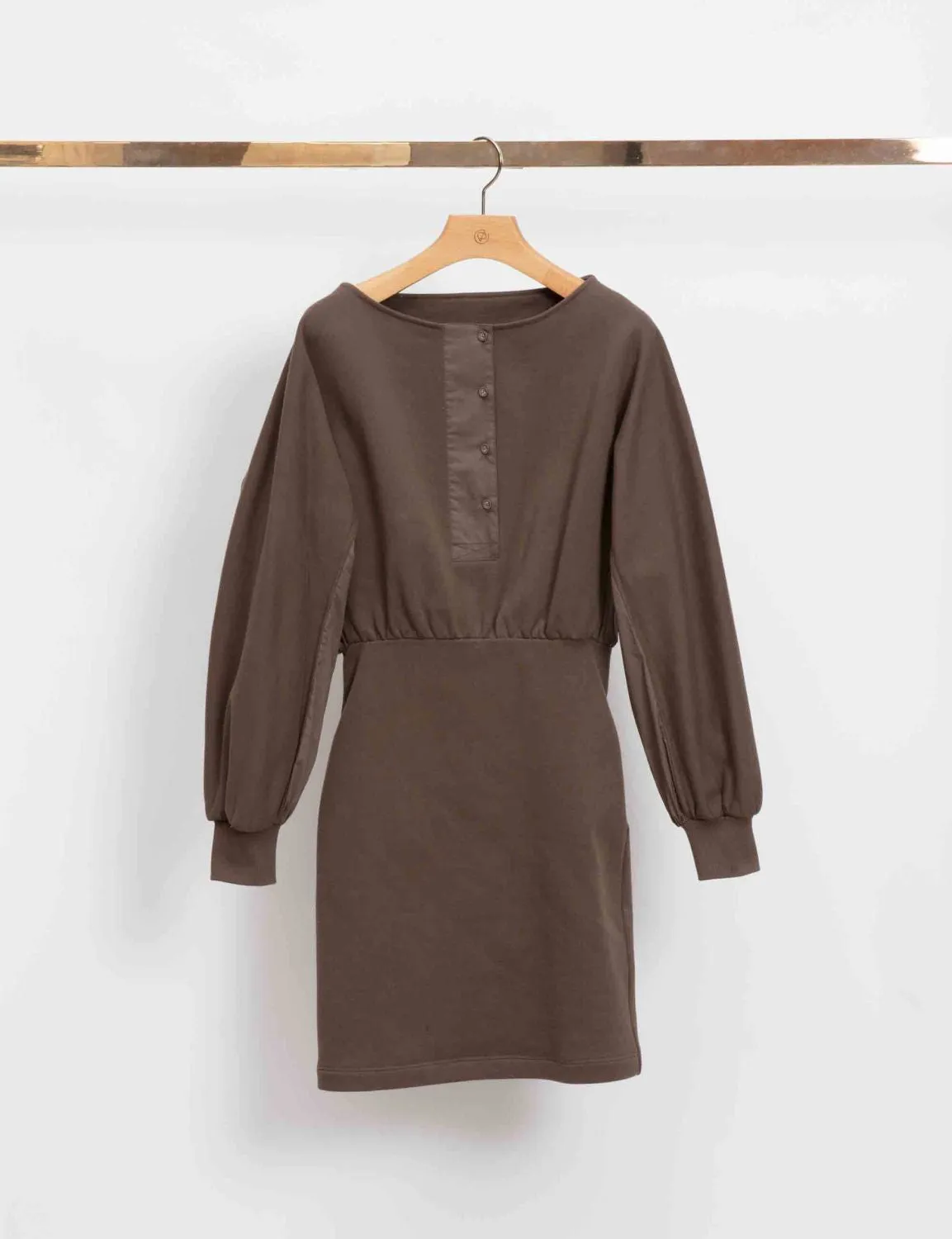 Long Sleeve French Terry Combo Henley Mini Dress