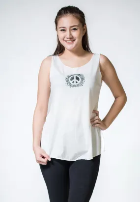 Loose Soft Vintage Style Women's Tank Tops Peace Sign White