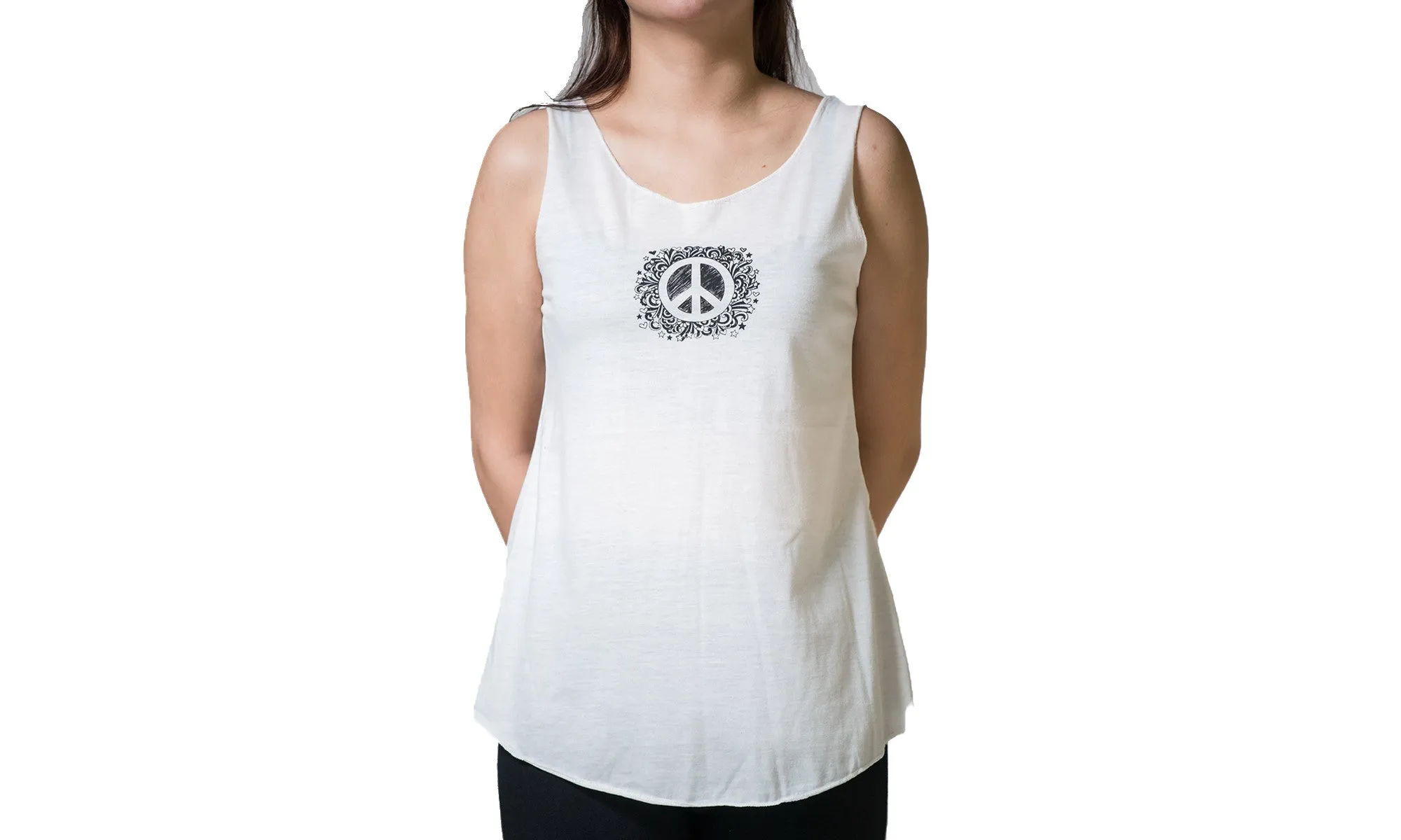 Loose Soft Vintage Style Women's Tank Tops Peace Sign White