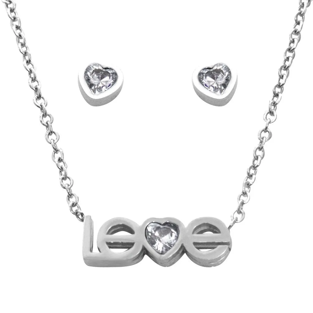 Love with Cubic Zirconia Earrings and Necklace Set