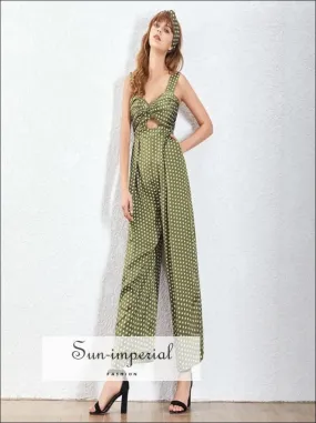 Maggie Jumpsuit - Red and Green Women Vintage Wide Leg Polka Dot Jumpsuit Sleeveless High Waist