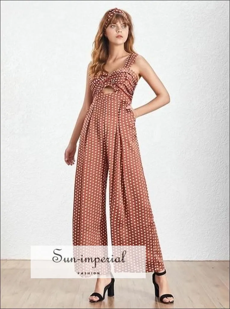 Maggie Jumpsuit - Red and Green Women Vintage Wide Leg Polka Dot Jumpsuit Sleeveless High Waist