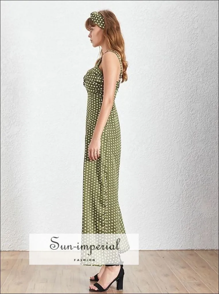 Maggie Jumpsuit - Red and Green Women Vintage Wide Leg Polka Dot Jumpsuit Sleeveless High Waist