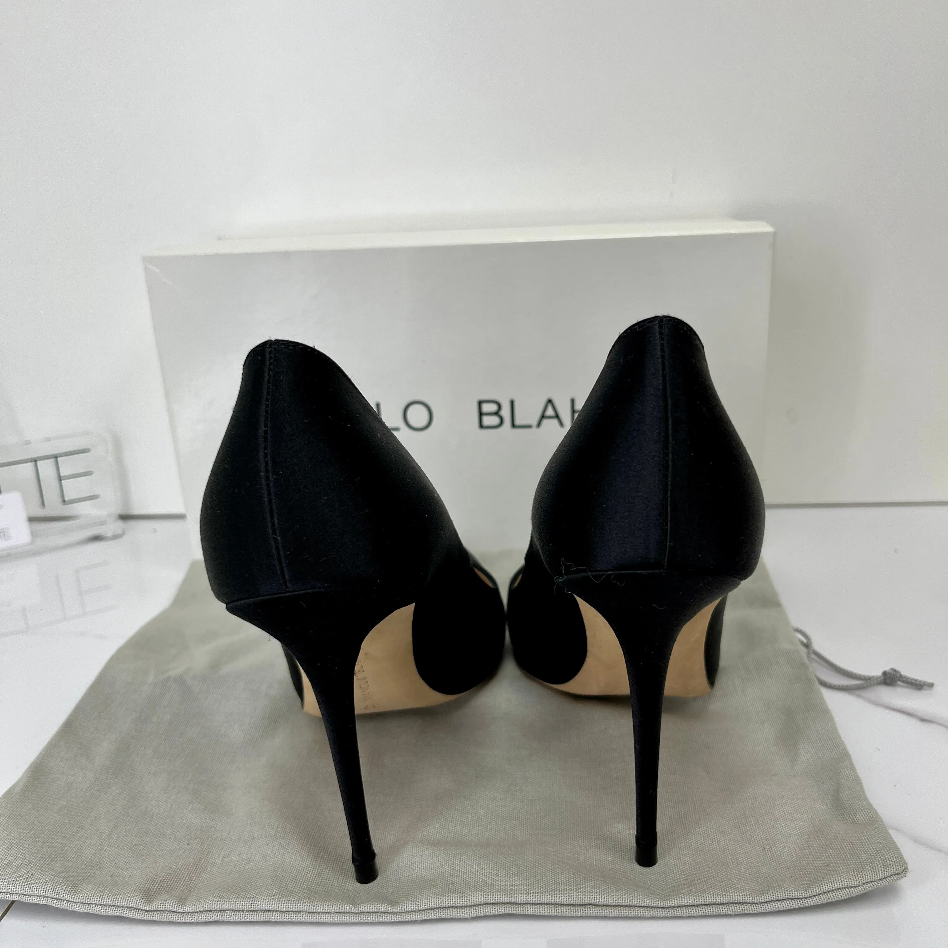 Manolo Blahnik Nadira Satin Jewel Buckle Pumps - Size 37