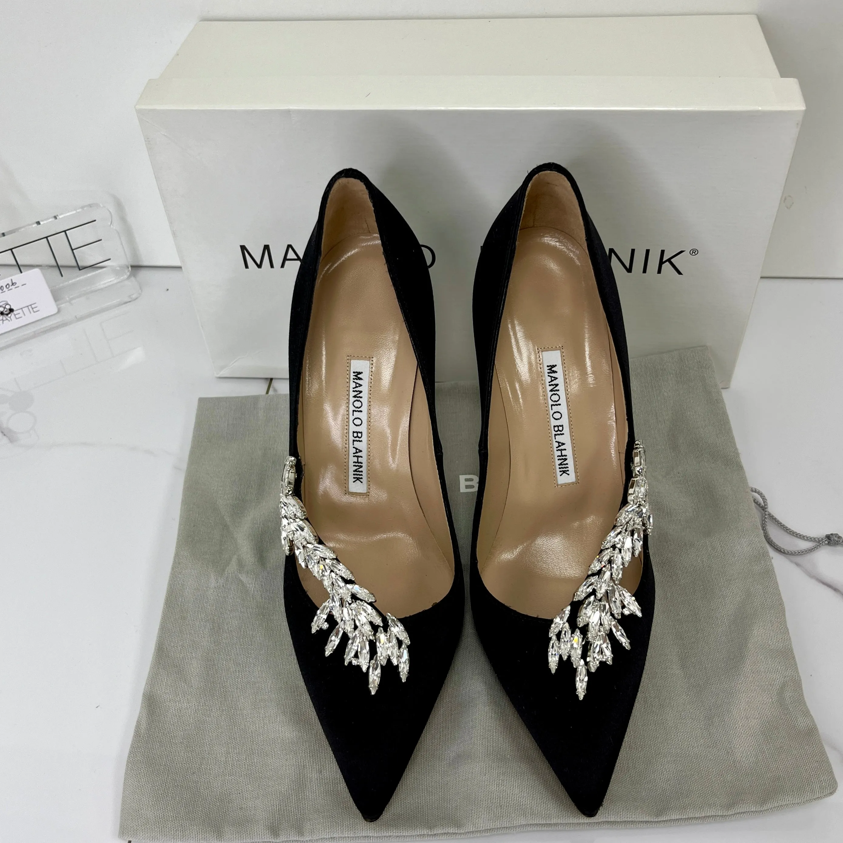 Manolo Blahnik Nadira Satin Jewel Buckle Pumps - Size 37