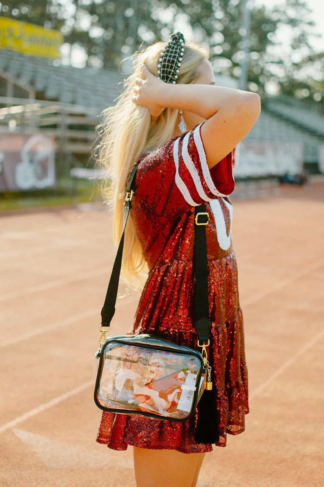 Maroon & White Jersey Sequin Dress