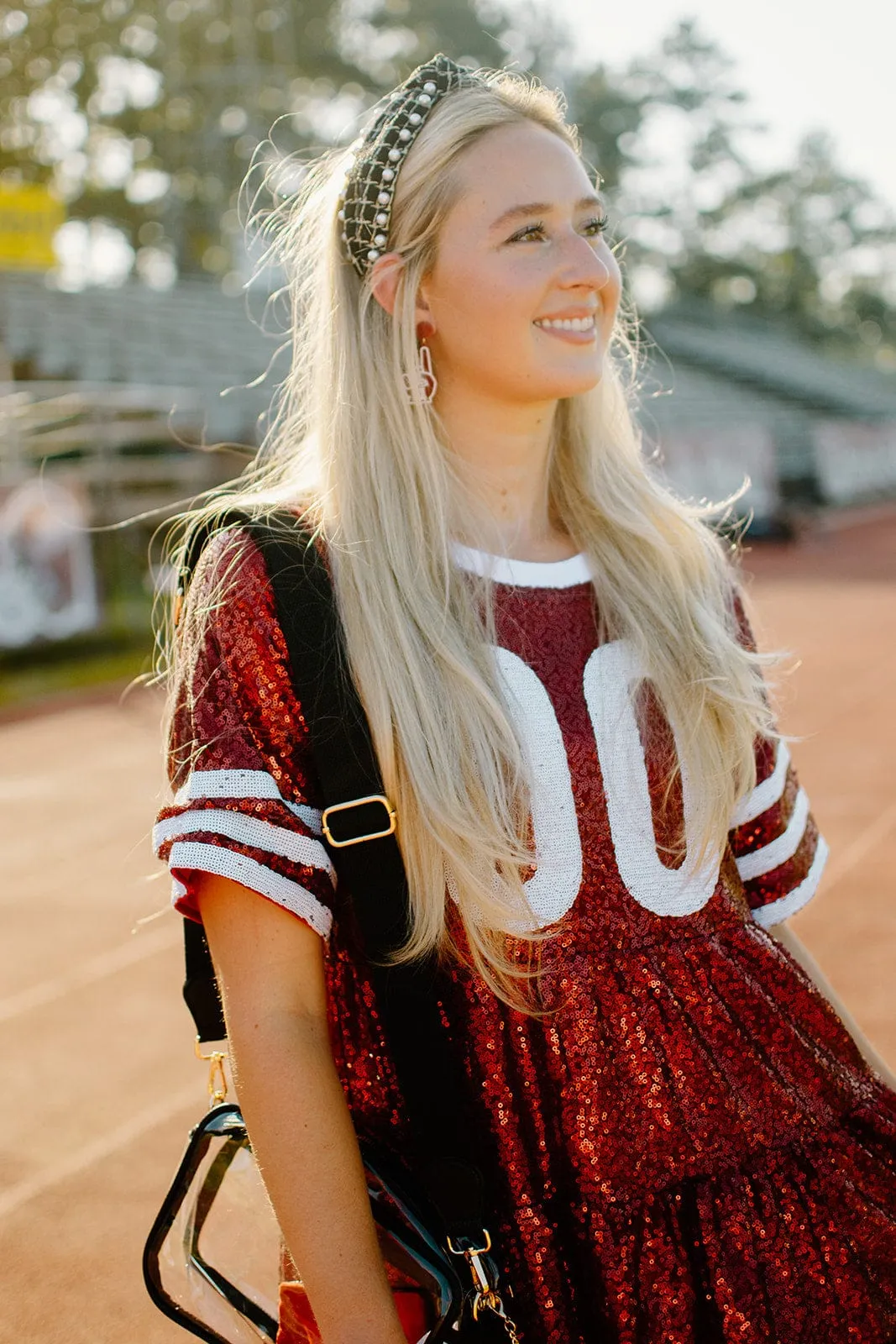 Maroon & White Jersey Sequin Dress