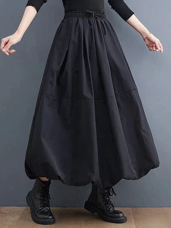 Maxi Black Chiffon Skirt with Drawstring Pocket - Plus Size