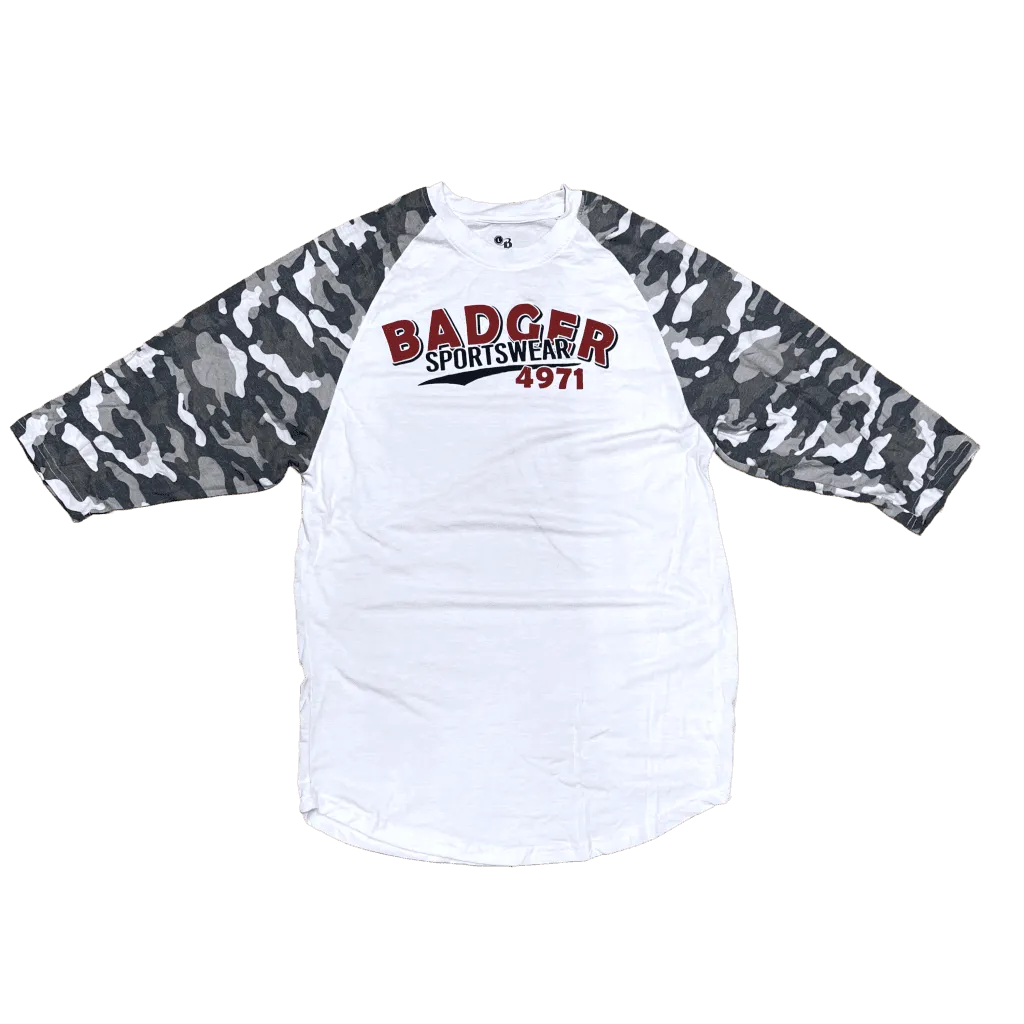 Men's Badger Sport •Vintage Camo Tri-Blend•  Baseball Tee Large