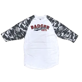 Men's Badger Sport •Vintage Camo Tri-Blend•  Baseball Tee Large