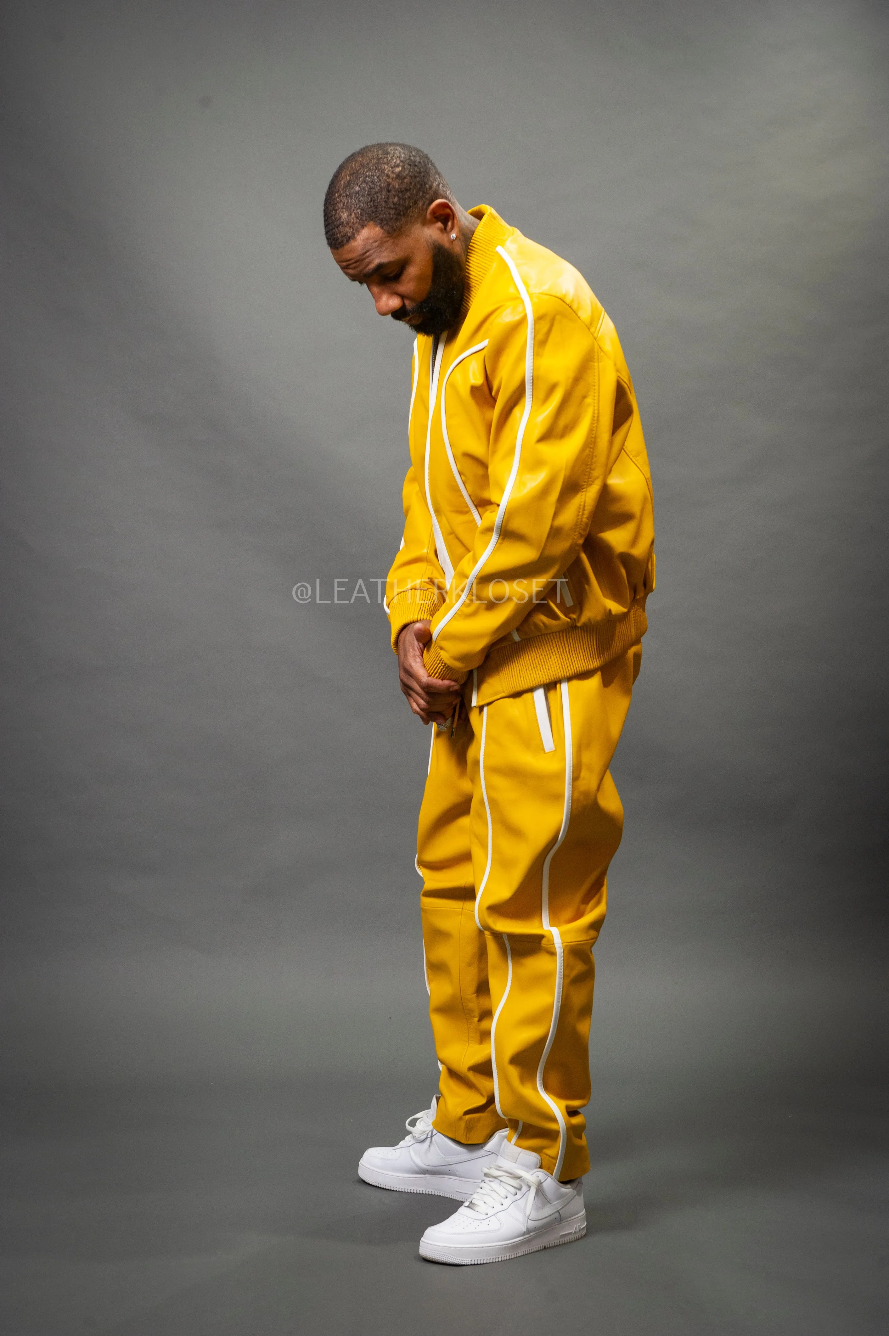 Men's Brayden Leather Track Suit Sweatsuit [Yellow/White]