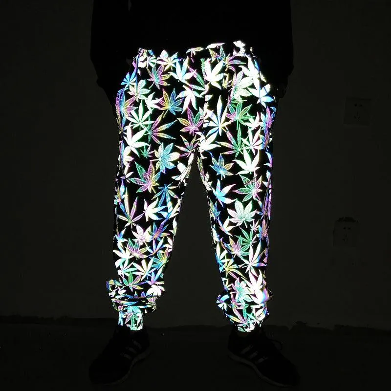 Men’s Colored Maple Leaf Reflective Sweatpants - Loose Fit