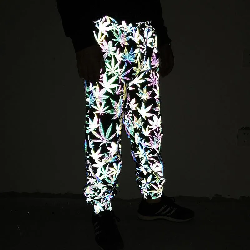 Men’s Colored Maple Leaf Reflective Sweatpants - Loose Fit