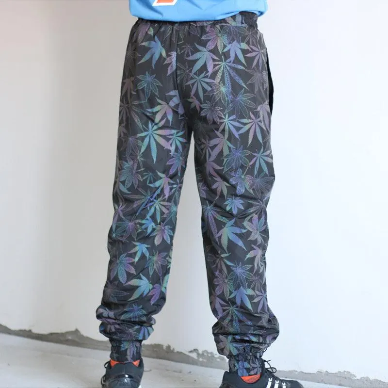 Men’s Colored Maple Leaf Reflective Sweatpants - Loose Fit