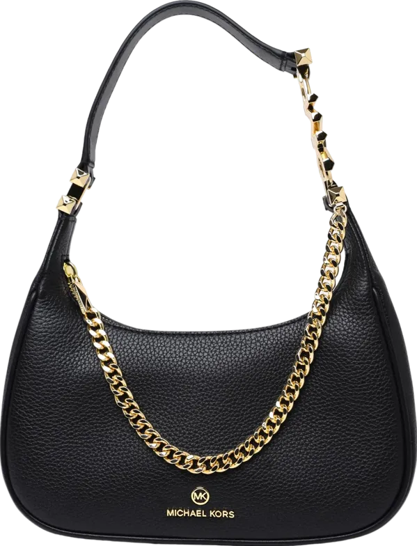 Michael Kors Piper Black Pebbled Leather Shoulder Bag with gold hardware BNWT