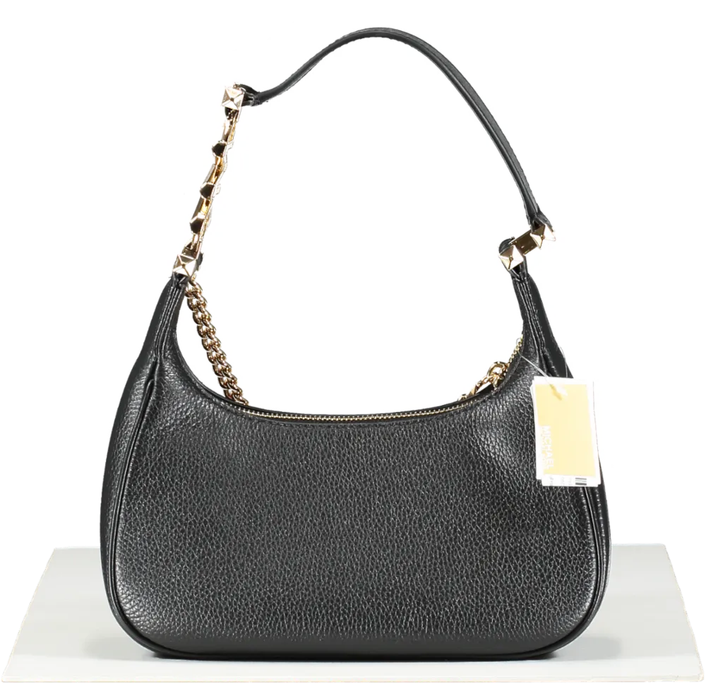 Michael Kors Piper Black Pebbled Leather Shoulder Bag with gold hardware BNWT