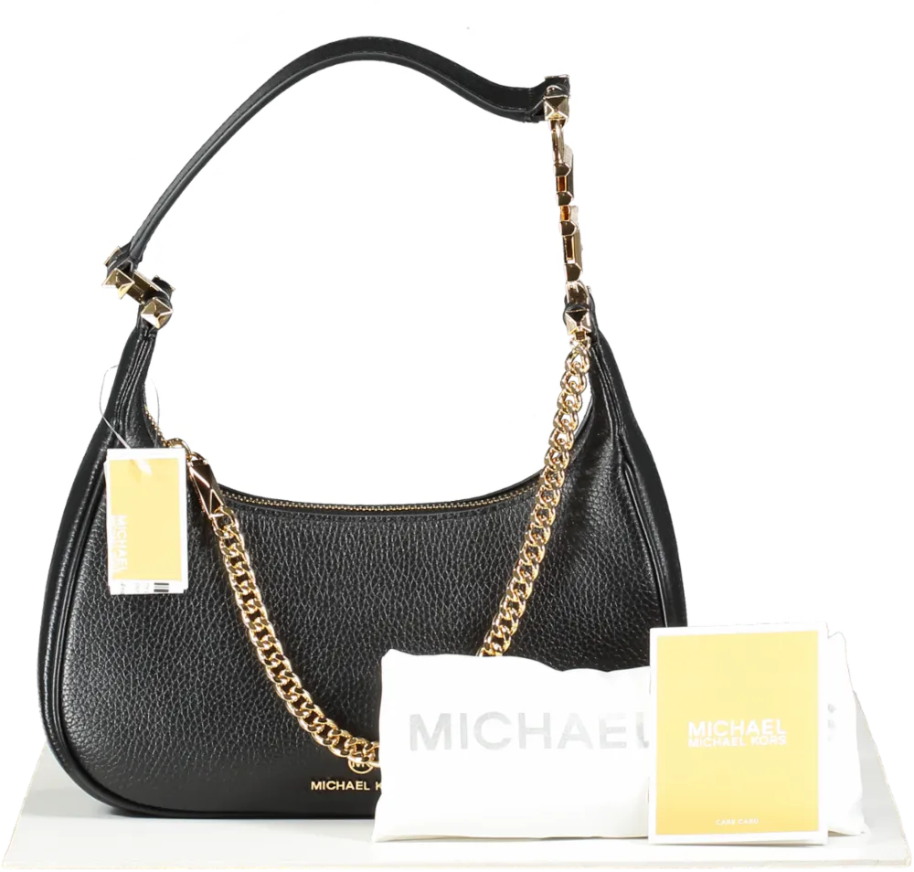 Michael Kors Piper Black Pebbled Leather Shoulder Bag with gold hardware BNWT