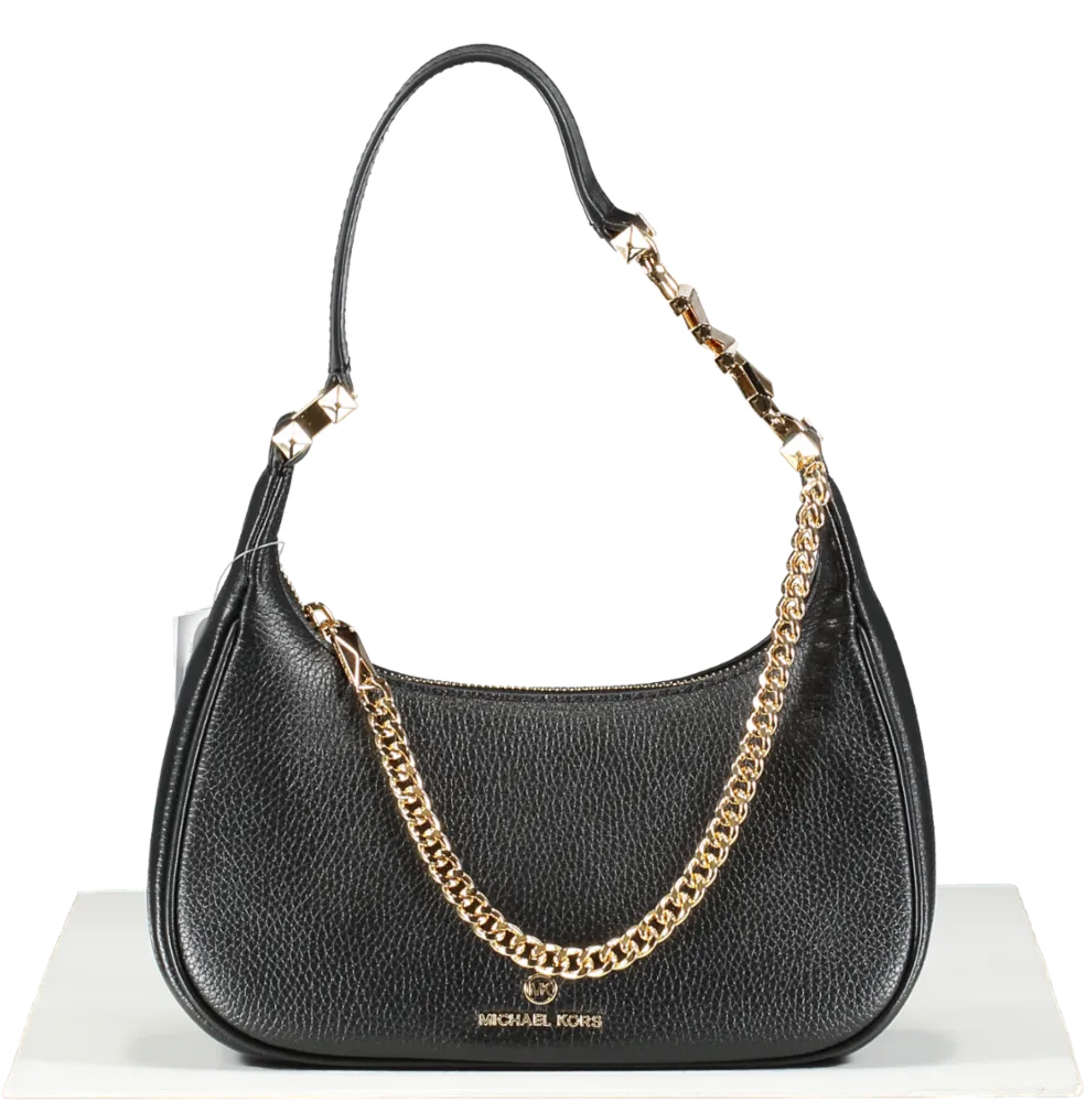 Michael Kors Piper Black Pebbled Leather Shoulder Bag with gold hardware BNWT