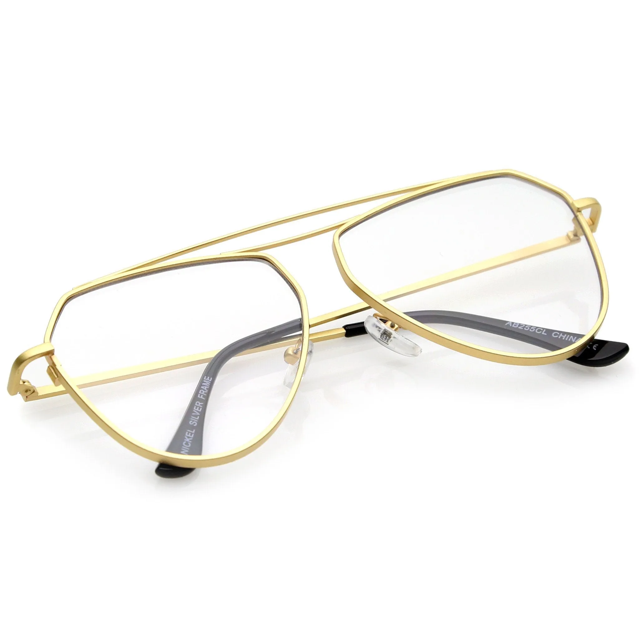 Modern Geometric Laser Cut Penta Clear Flat Lens Glasses