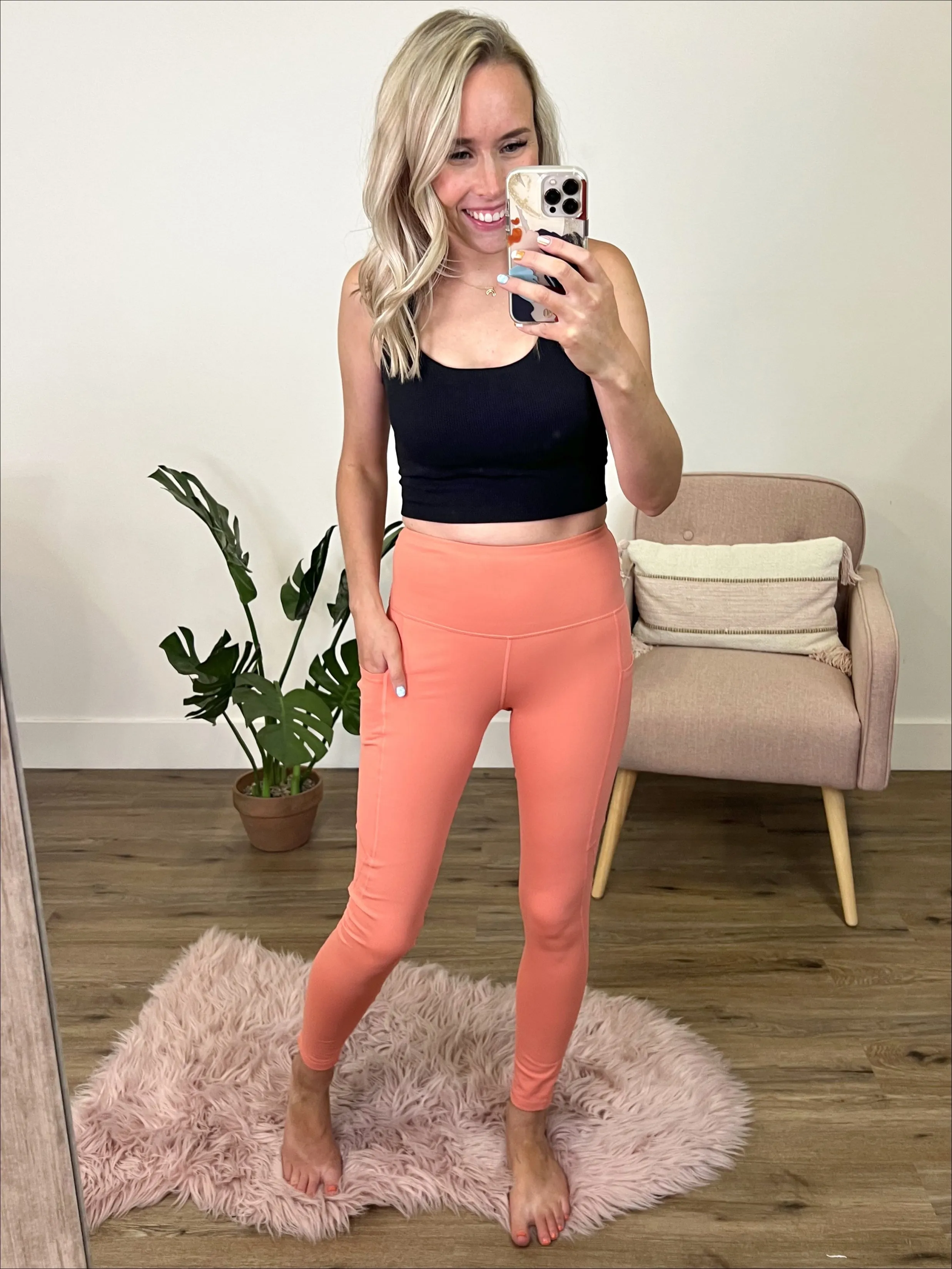 Mono B High Waist Panel Leggings - Coral