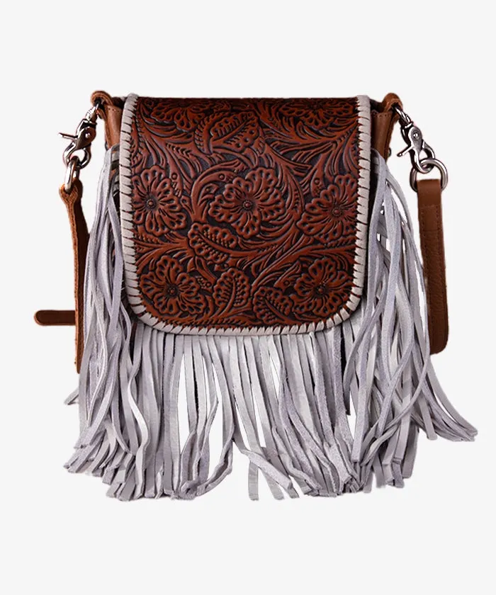 Montana West Genuine Leather Floral Fringe Crossbody