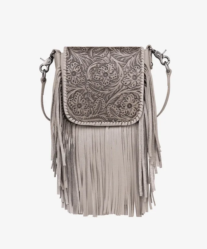 Montana West Genuine Leather Floral Fringe Crossbody