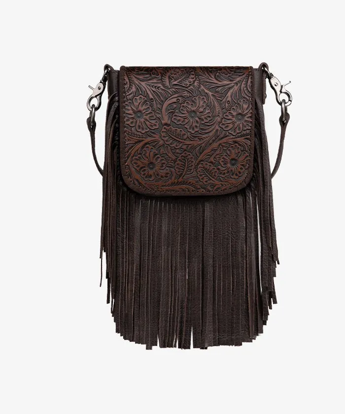 Montana West Genuine Leather Floral Fringe Crossbody