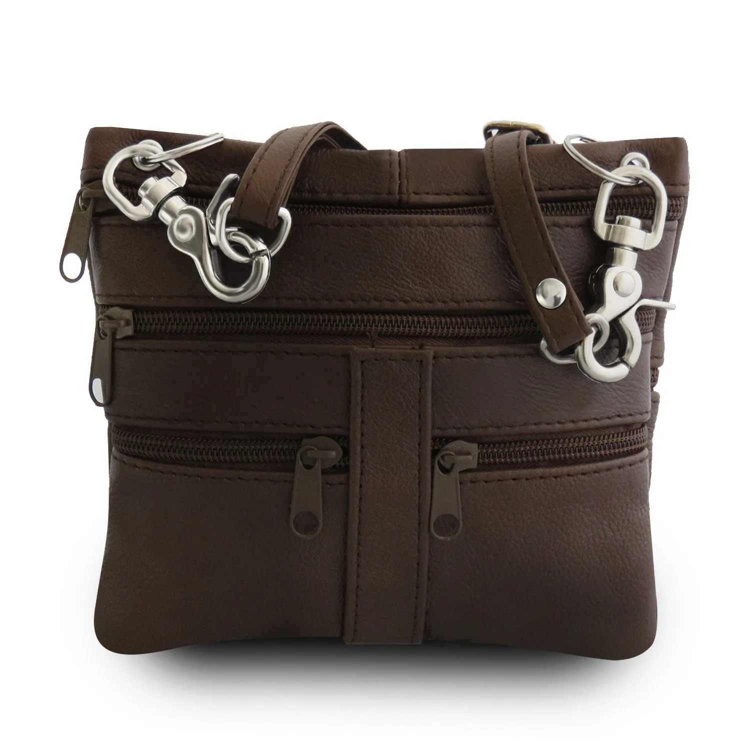 Multi Pocket Leather Crossbody Handbag