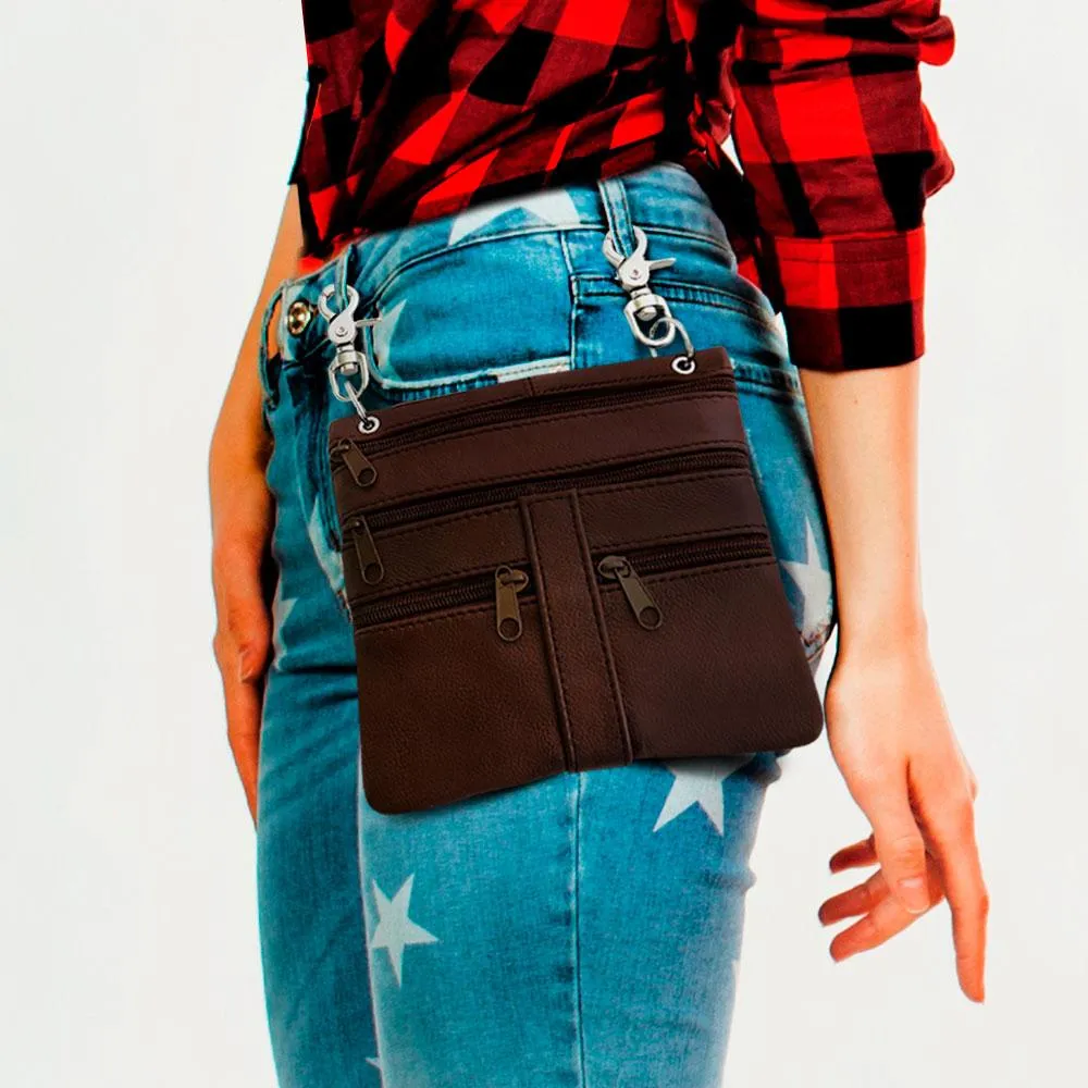 Multi Pocket Leather Crossbody Handbag