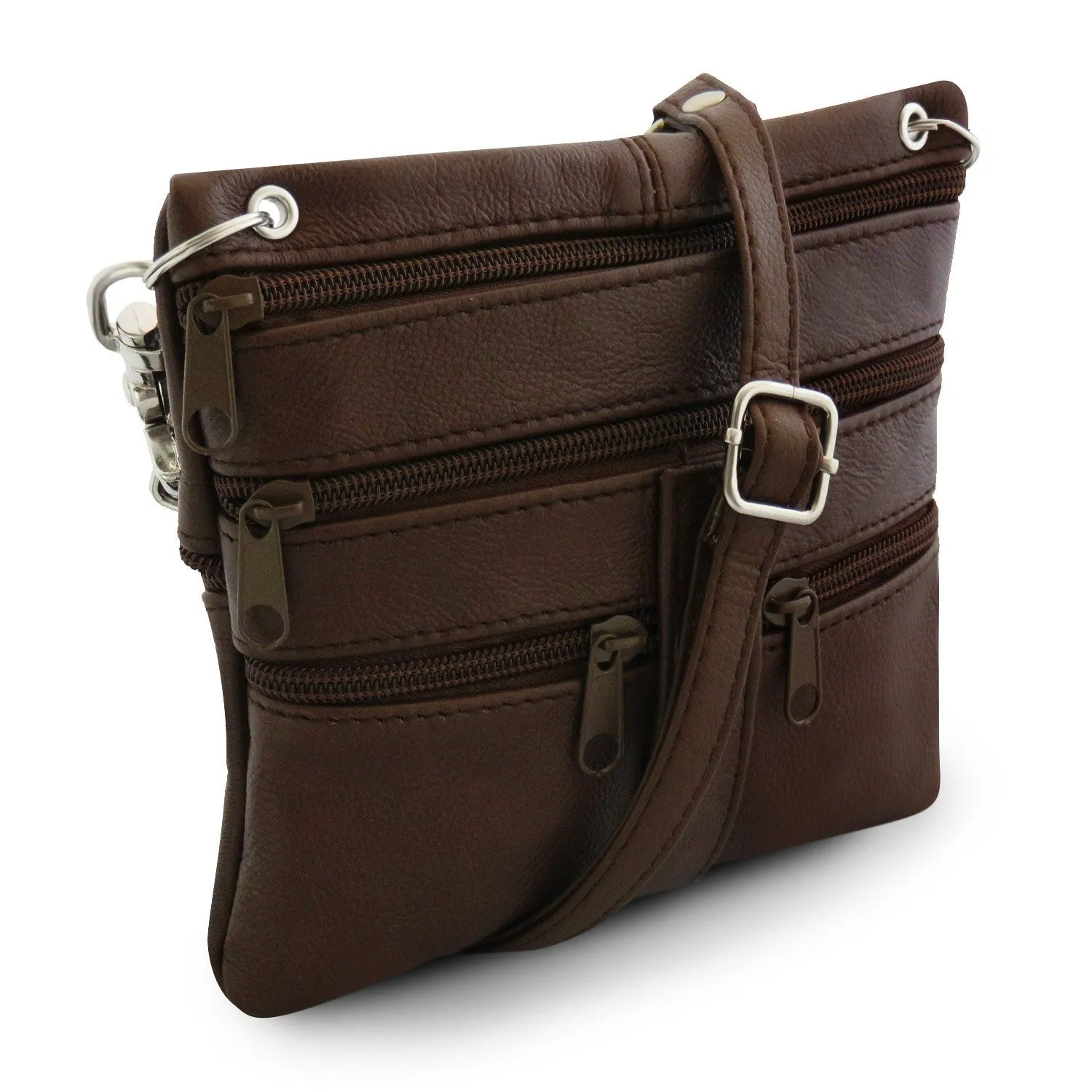 Multi Pocket Leather Crossbody Handbag