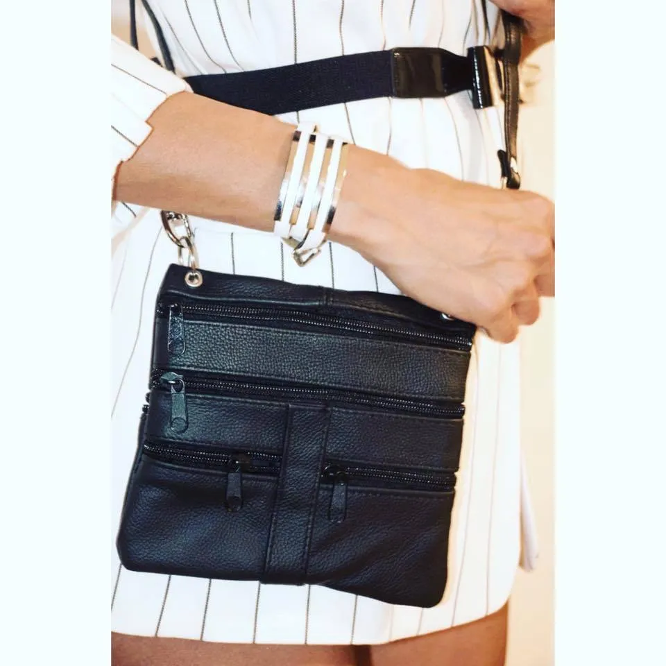 Multi Pocket Leather Crossbody Handbag