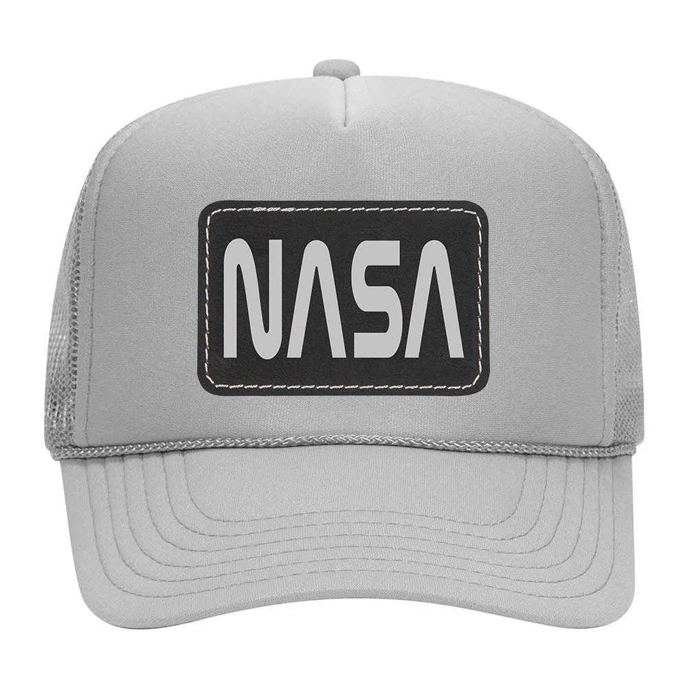 NASA Letter Leatherette Patch 5 Panel Mono Color High Crown Mesh Back Trucker Hat - For Men and Women