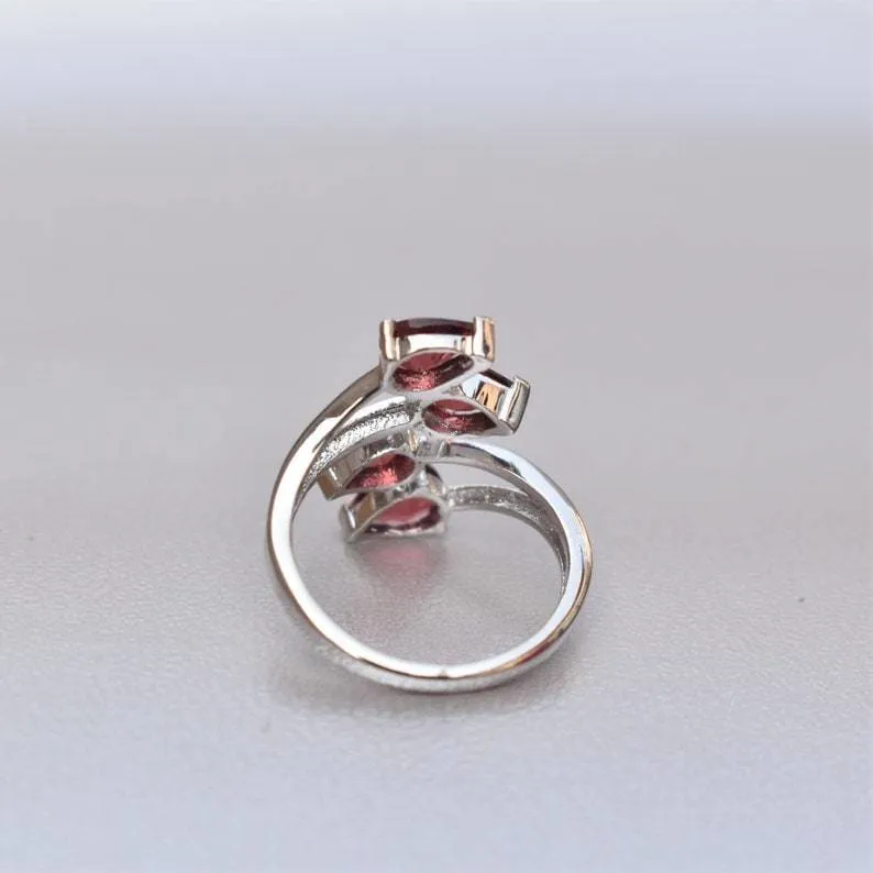 Natural Garnet Sterling Silver Wrap Ring,Engagement Gift,Anniversary Gift