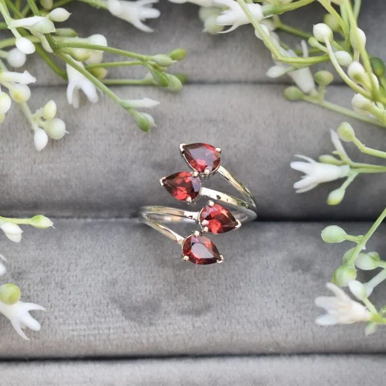 Natural Garnet Sterling Silver Wrap Ring,Engagement Gift,Anniversary Gift